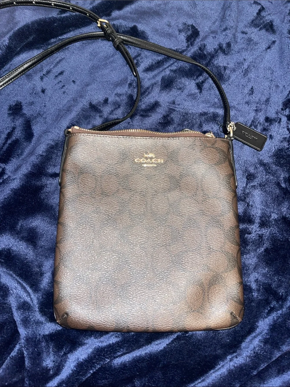 Coach Brown Monogram Crossbody with Black Strap (Great Condition)